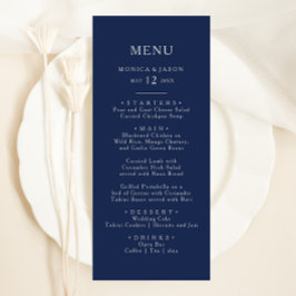 Classic Minimal Navy Blue | Silver Wedning Dinner Menükarte