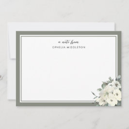 Classic Minimal Olive Green Border Floral  Mitteilungskarte
