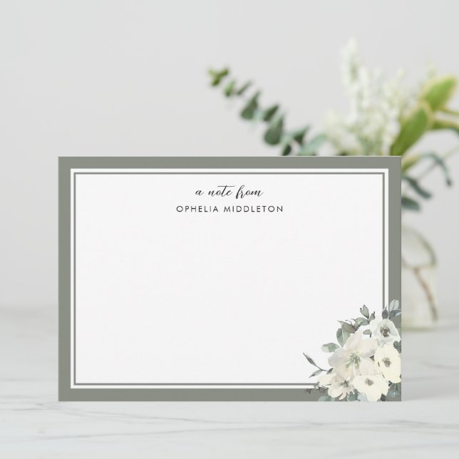 Classic Minimal Olive Green Border Floral  Mitteilungskarte (Stehend Vorderseite)