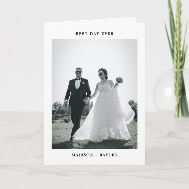 Classic Minimal Photo Wedding Folded Dankeskarte (Vorderseite)