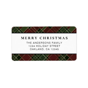 Classic Minimal Red and Green Kariert Christmas Adressaufkleber