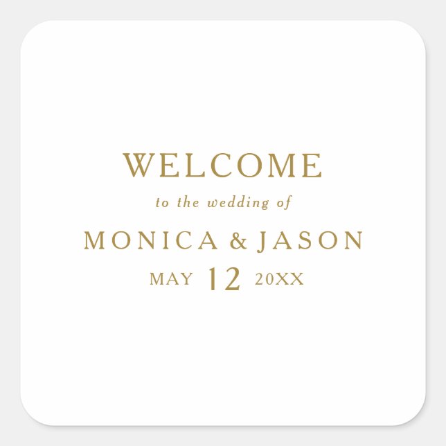 Classic Minimalistisch Gold Wedding Welcome Quadratischer Aufkleber (Vorderseite)