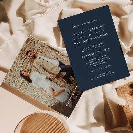 Classic Minimalistisch Navy Blue Foto Hochzeit Einladung