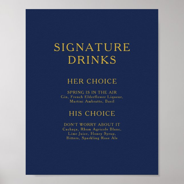 Classic Minimalistisch Navy Blue Gold Signature Dr Poster (Vorne)