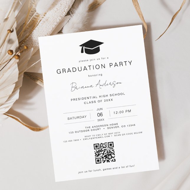Classic Minimalistisch QR Code Graduation Party Einladung (Von Creator hochgeladen)