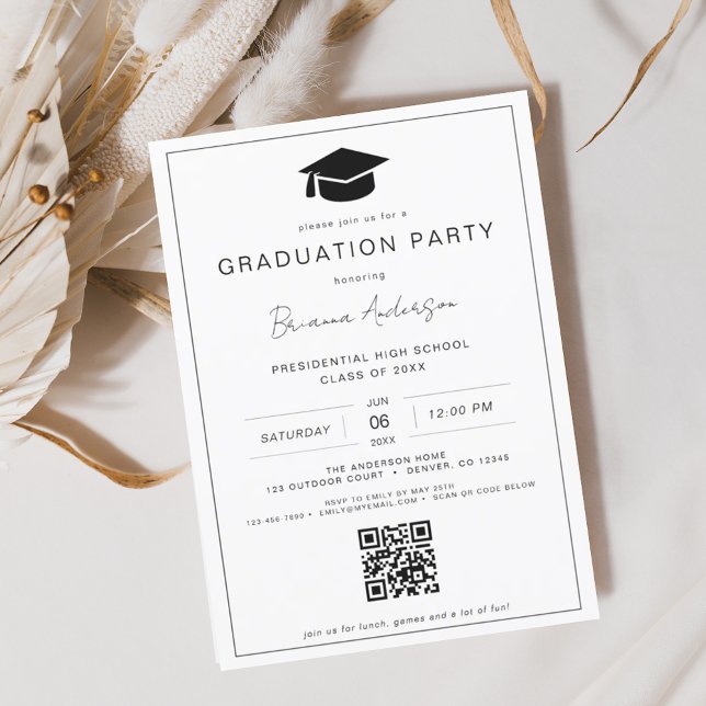Classic Minimalistisch QR Code Graduation Party Einladung (Von Creator hochgeladen)