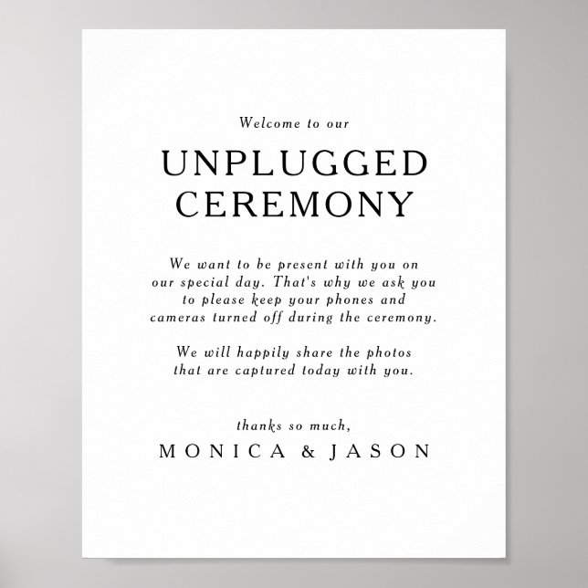 Classic Minimalistisch Unplugged Ceremony Sign Poster (Vorne)