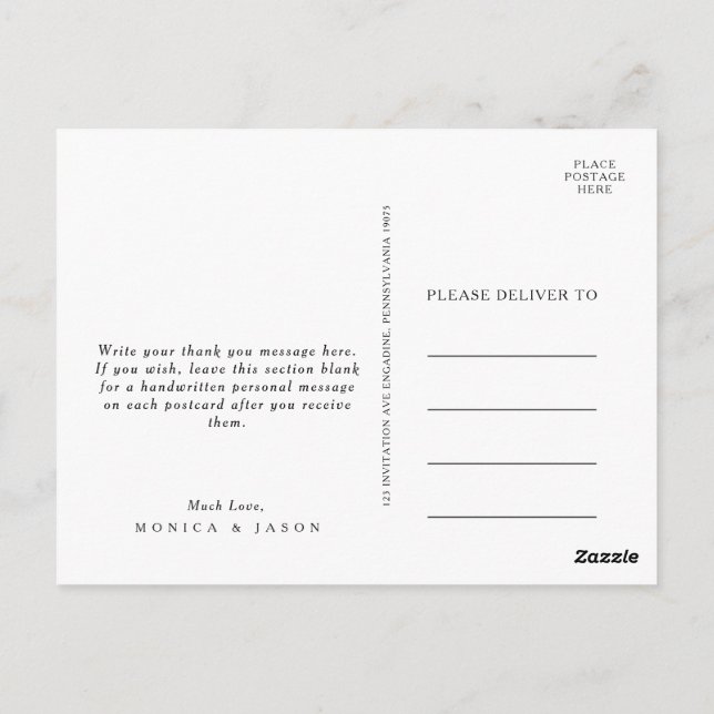 Classic Minimalistisch Wedding Vielen Dank Postcar Postkarte (Rückseite)
