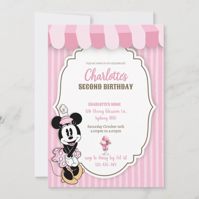Classic Minnie ice cream shop invitation  (Vorderseite)