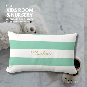 Classic Mint Green Stripe Pillow with Name Lendenkissen