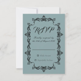 Classic Misty Sage Blue Ornately Framed Wedding RSVP Karte