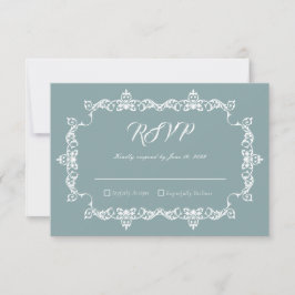 Classic Misty Sage Blue Ornately Framed Wedding RSVP Karte