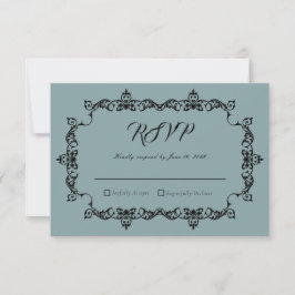 Classic Misty Sage Blue Ornately Framed Wedding RSVP Karte