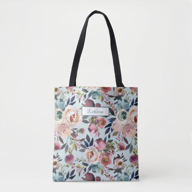 Classic mit dem Namen Dusty Green Blue Pink Floral (Vorderseite)