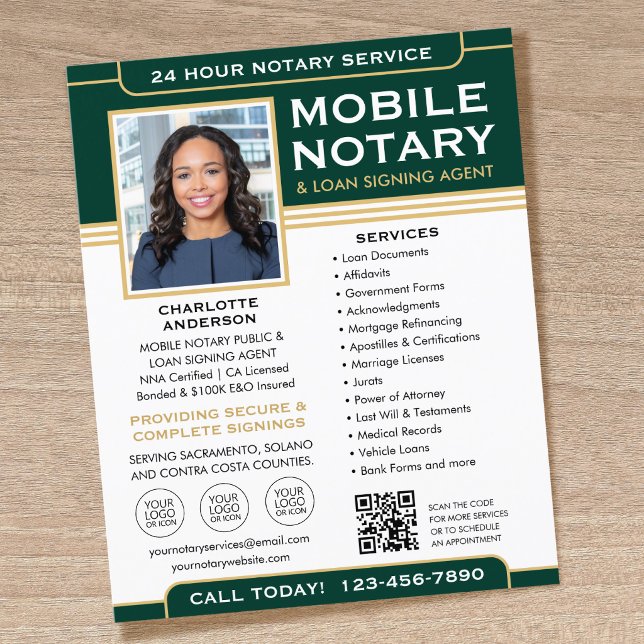 Classic Mobile Notary Public QR Code Green Flyer (Von Creator hochgeladen)