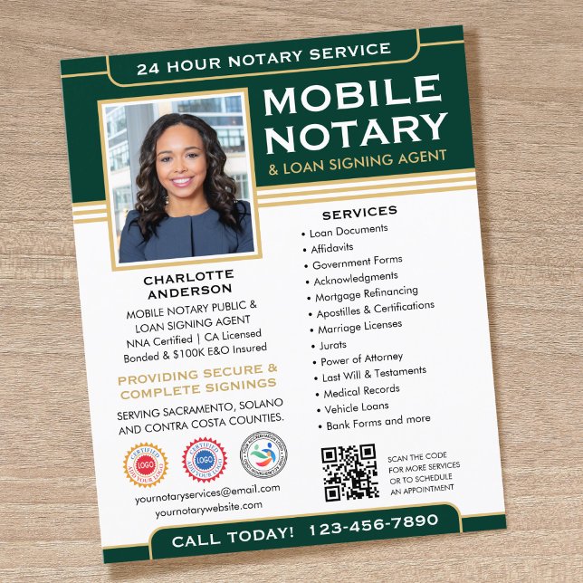 Classic Mobile Notary Public QR Code Green Flyer (Von Creator hochgeladen)