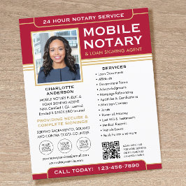 Classic Mobile Notary Public QR Code Red Editable Flyer