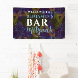 Classic Modern Blue Bar Mitzvah Bold Type Willkomm Banner