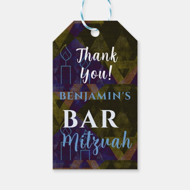 Classic Modern Blue Bar Mitzvah Bold Vielen Dank Geschenkanhänger (Vorderseite)
