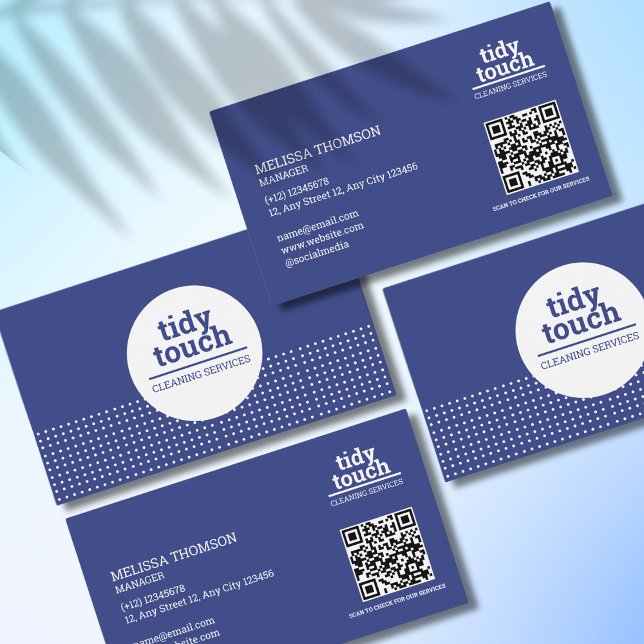 Classic Modern Blue White Polka Dots Reinigung Visitenkarte (Von Creator hochgeladen)