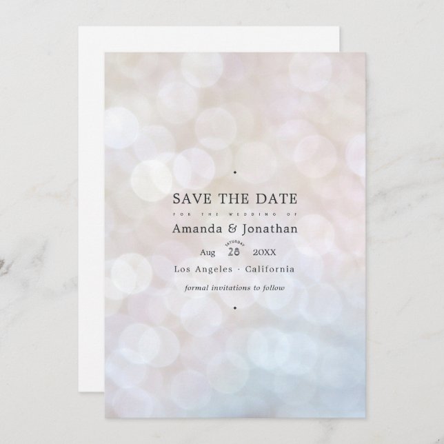 Classic Modern Bokeh Wedding Lights Save the Date (Vorne/Hinten)