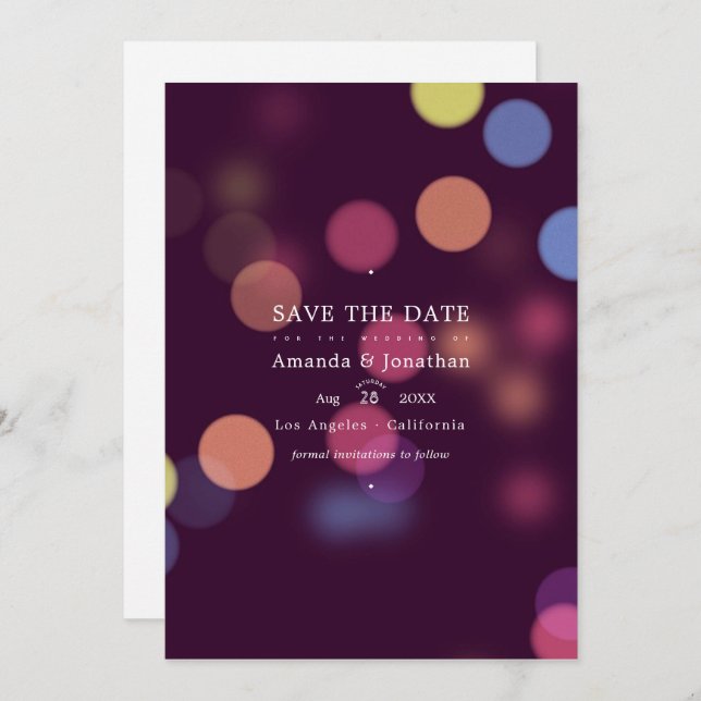 Classic Modern Bokeh Wedding Lights Save The Date (Vorne/Hinten)