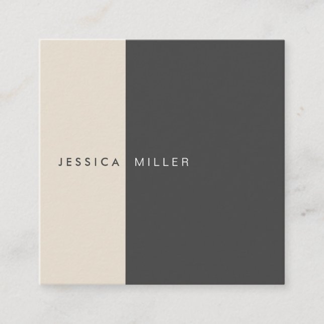 Classic Modern Dark Gray & Beige Social Media Quadratische Visitenkarte (Vorderseite)