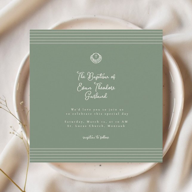 Classic modern deep sage green baptism Invitation Einladung (Von Creator hochgeladen)