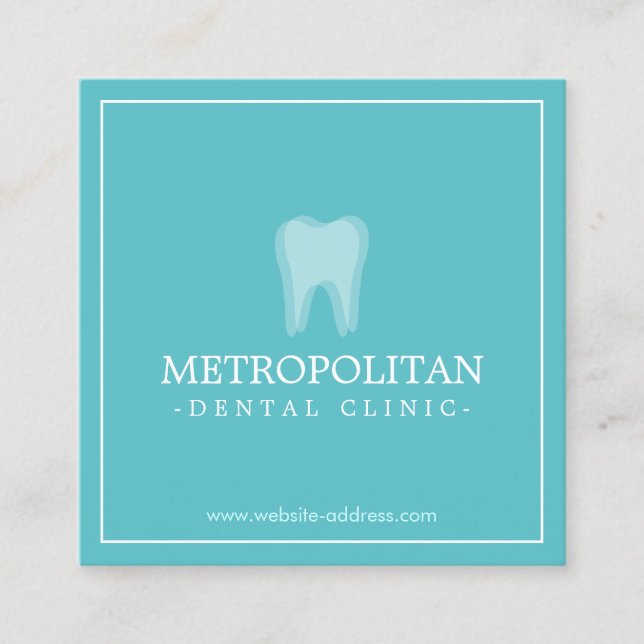 Classic Modern Dentist Tooth Logo auf Aqua Blue Quadratische Visitenkarte (Vorderseite)