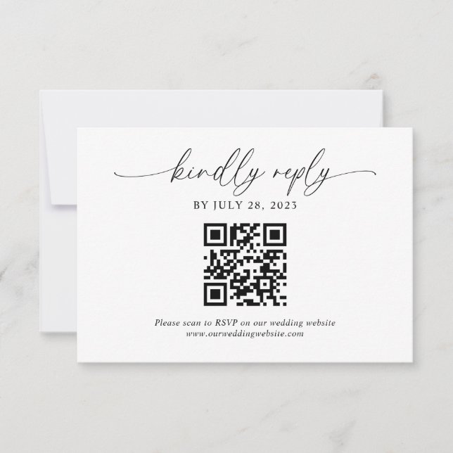 Classic Modern Elegant Script QR Code Wedding RSVP Karte (Vorderseite)