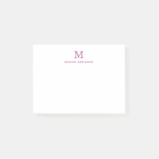 Classic Modern Girly Magenta Pink Monogram Initial Post-it Klebezettel (Vorderseite)