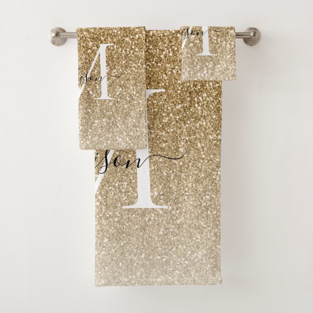 Classic Modern Gold Glitzer Monogram Girly Script Badhandtuch Set (Insitu)
