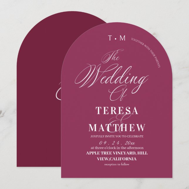 Classic Modern Minimal Pink Wedding  Einladung (Vorne/Hinten)
