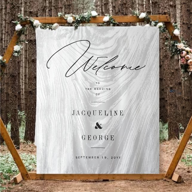 Classic Modern Rustic Wood Winter Wedding Willkomm Wandteppich (Von Creator hochgeladen)