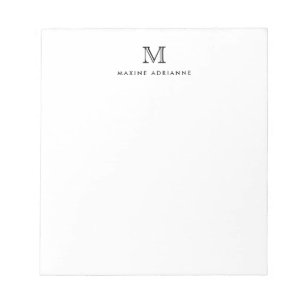 Classic Modern Simple Basic Black Monogram Initial Notizblock