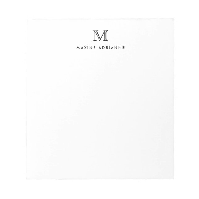 Classic Modern Simple Basic Black Monogram Initial Notizblock (Vorderseite)