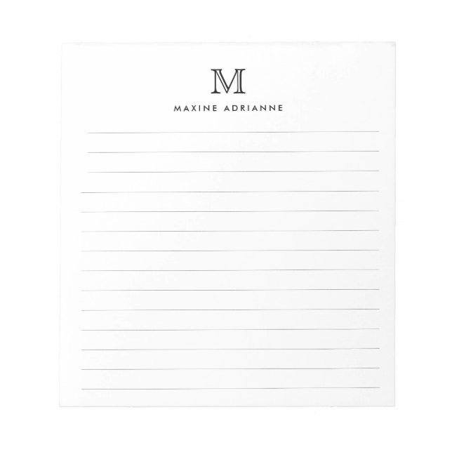 Classic Modern Simple Basic Black Monogram Lined N Notizblock (Vorderseite)