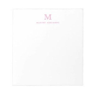Classic Modern Simple Basic Pink Monogram Initial Notizblock
