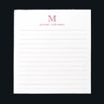 Classic Modern Simple Burgundy Red Monogram Lined Notizblock<br><div class="desc">Classic Modern Simple Basic Classic Burgundy Red Monogram Lined Notepad</div>