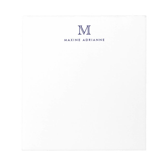 Classic Modern Simple Navy Blue Monogram Initial Notizblock (Vorderseite)