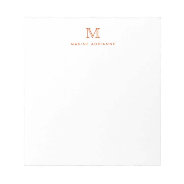 Classic Modern Simple Orange Monogram Initial Notizblock (Vorderseite)