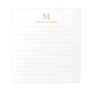 Classic Modern Simple Orange Monogram Lined Notizblock