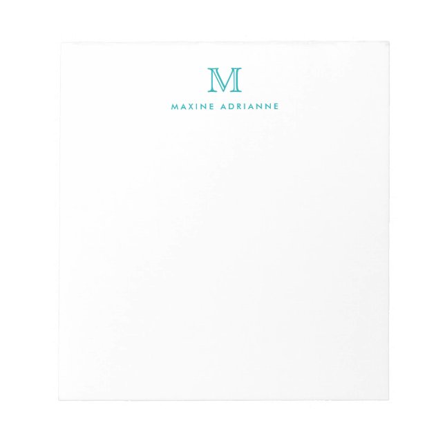 Classic Modern Simple Teal Green Monogram Notizblock (Vorderseite)