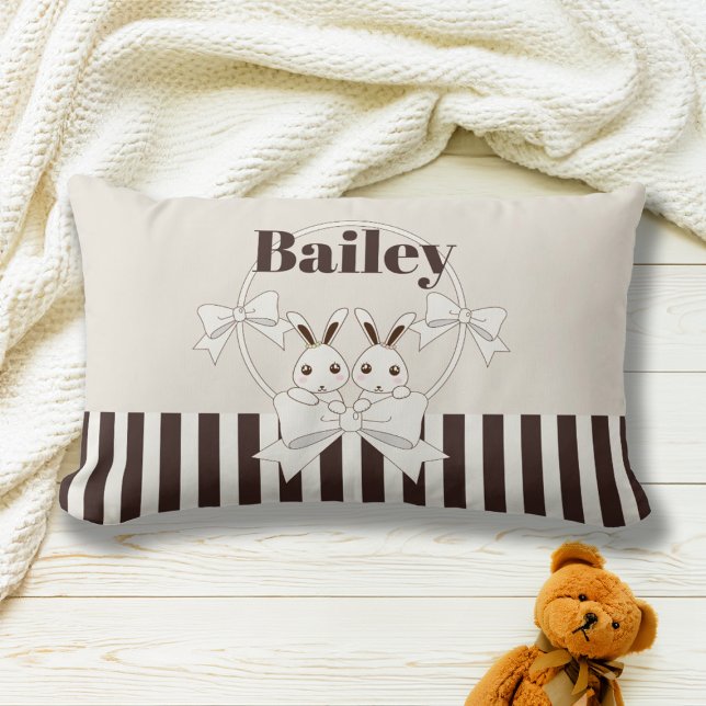Classic Modern Stripe Niedlich Twin Bunny Girl Lendenkissen (Von Creator hochgeladen)