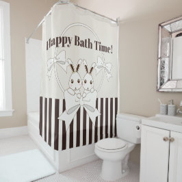 Classic Modern Stripe Niedlicher Cartoon Twin Bunn Duschvorhang