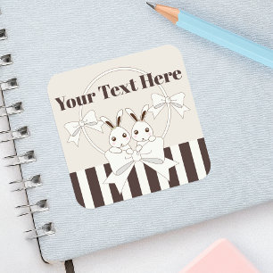 Classic Modern Stripe Niedlicher Cartoon Twin Bunn Quadratischer Aufkleber