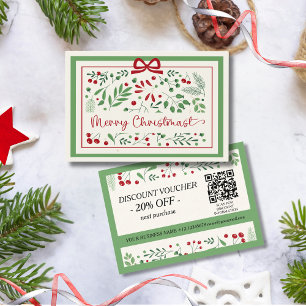 Classic Modern Vintag Red Green Floral Weihnachten Rabattkarte
