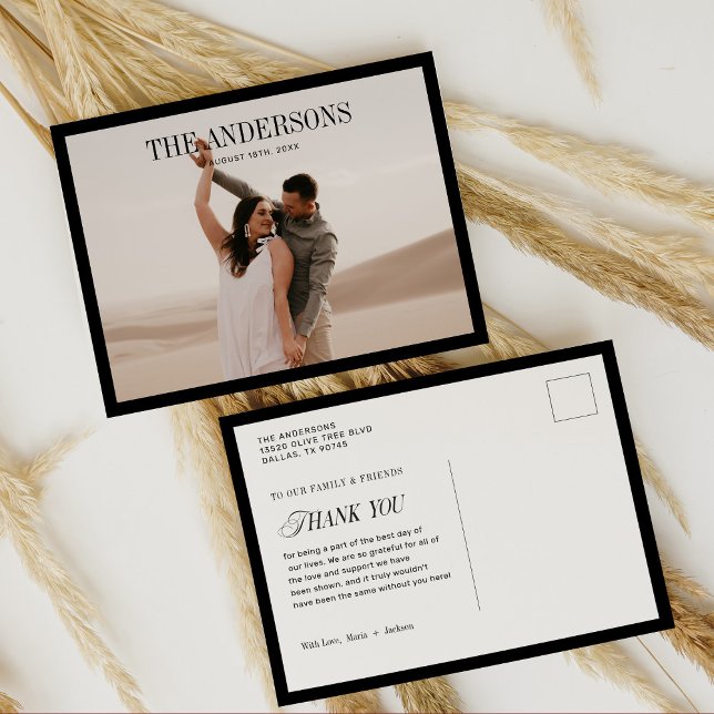 Classic Modern Wedding Foto Vielen Dank Postkarte (Von Creator hochgeladen)