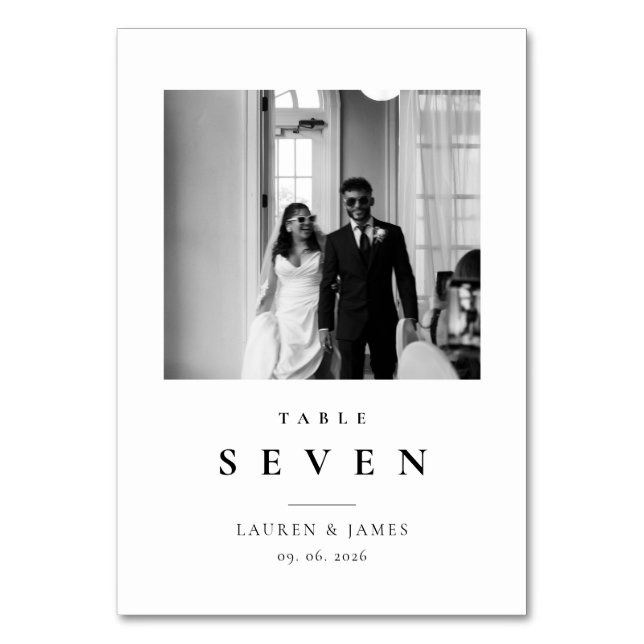 Classic Modern Wedding Photo Table Number Card Tischnummer (Vorderseite)