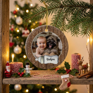 Classic Modern Wood Baby's First Christmas Keramik Ornament